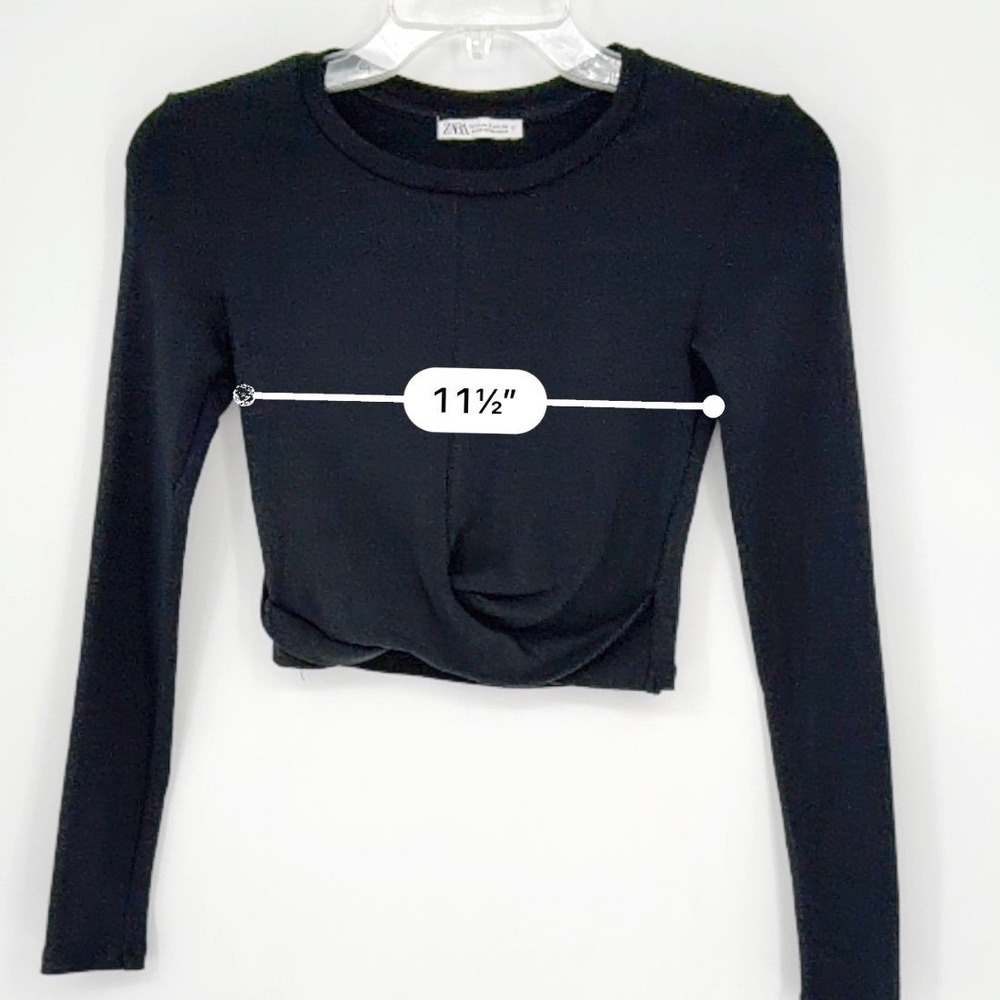 Zara Black Ribbed Twist Front Crop Top Long Sleeve Crew Neck S Preppy 101-15 - Picture 4 of 11